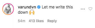 Varun Dhawan's comment on Ayushmann's post