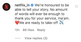 Netflix India comment on Gunjan Saxena post