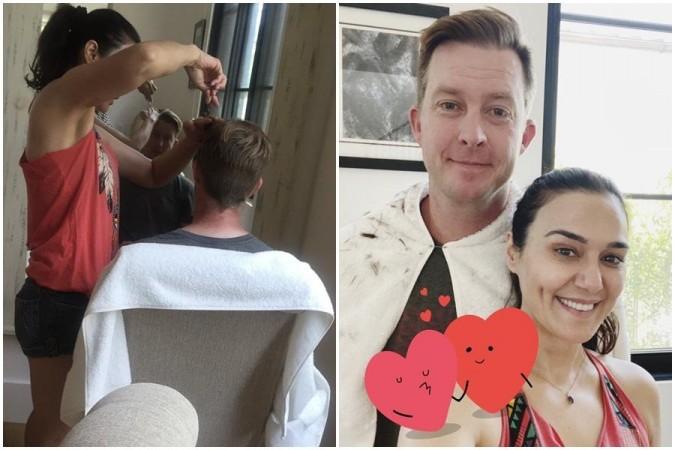 Preity Zinta gives haircut to husband Gene Goodenough Preity Zinta gives haircut to husband Gene Goodenough