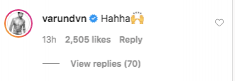 Varun Dhawan comment on Kartik Aaryan's post