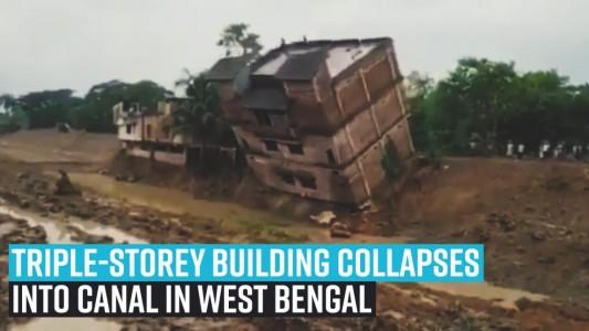 Triple-storey building collapses into canal in West Bengal