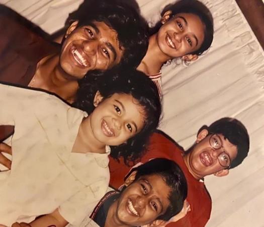 Chiranjeevi Sarja with Aishwarya Arjun and Dhruva. Chiranjeevi Sarja with Aishwarya Arjun and Dhruva Sarja