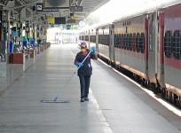 engaluru: Sanitation staff busy cleaning and disinfecting Bangalore City railway station during the extended nationwide lockdown imposed to mitigate the spread of coronavirus, on May 11, 2020.