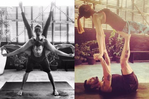 Bipasha Basu doing yoga with her husband Karan Singh Grover bipasha basu yoga