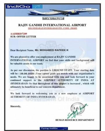 Shagzil Khan, Indigo Airlines'tan aldatmaca e-posta teklifi mektubu yayınladı