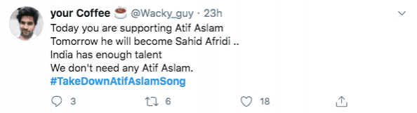 Tweet asking for take down of Atif Aslam's video
