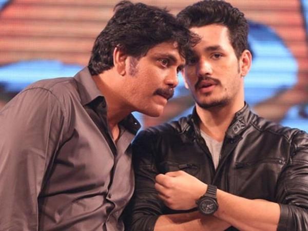 Akhil Akkineni with his father Nagarjuna Akhil Akkineni with his father Nagarjuna