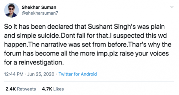 Shekhar Suman tweet