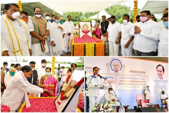 K Chandrashekar Rao paying tributes to former PM Late PV Narasimha Rao on Sunday K Chandrashekar Rao paying tributes to former PM Late PV Narasimha Rao on Sunday