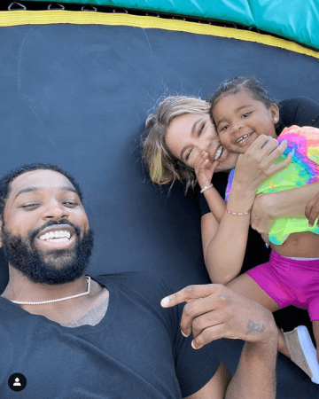 Khloe Kardashian and daughter True and Tristan Thompson