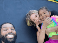 Khloe Kardashian and daughter True and Tristan Thompson