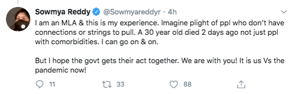 MLA Sowmya Reddy tweet