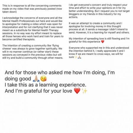 Santoshi shetty's apology note