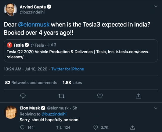 Elon Musk on Tesla 3 launch in India Elon Musk on Tesla 3 launch in India