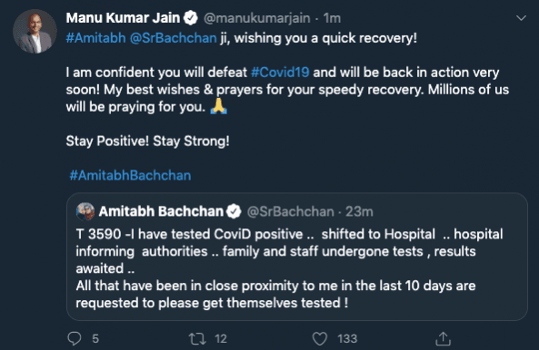 Big B tests positive