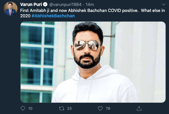 Abhishek tests positive