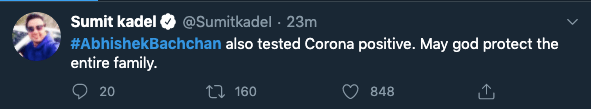 Abhishek tests positive