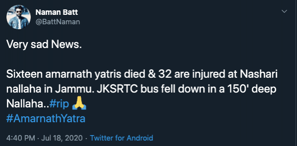 Social media post claiming Amarnath Yatra