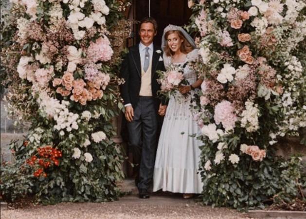 Britain's Princess Beatrice and Edoardo Mapelli Mozzi leave The Royal Chapel of All Saints at Royal Lodge after their wedding, in Windsor, Britain, in this official wedding photograph released by the Royal Communications on July 18, 2020. Benjamin Wheeler/Pool via REUTERS Britain's Princess Beatrice and Edoardo Mapelli Mozzi leave The Royal Chapel of All Saints at Royal Lodge after their wedding, in Windsor, Britain, in this official wedding photograph released by the Royal Communications on July 18, 2020. Benjamin Wheeler