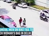 On camera, men on bike fail to snatch woman's bag in Delhi