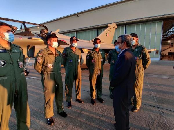 Indian Ambassador to France interacts with the Indian pilots of the Rafale. rafales
