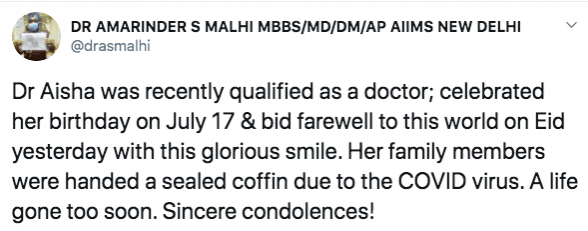 Tweet on Dr Aisha