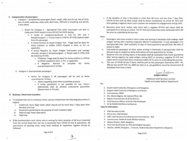 International travel guidelines for returnees to Karnataka
