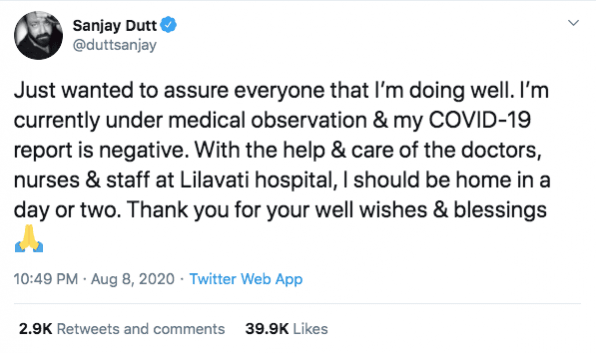 sanjay dutt tweet