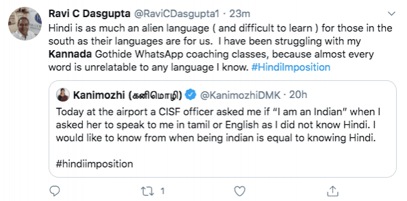 Hindi imposition tweet
