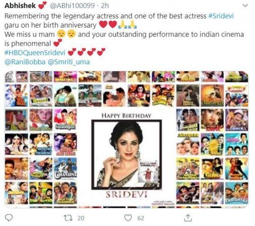 Fans heartfelt post on Sridevi's birthday