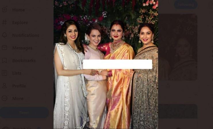 The fake photo of Sridevi Kapoor with Kangana Ranaut, Rekha and Madhuri Dixit doing rounds. Sridevi Kapoor's Fake Picture with Madhuri Dixit