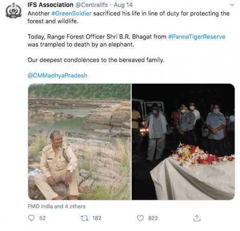 IFS Association's tweet on BR Bhagat's death. BR Bhagat death