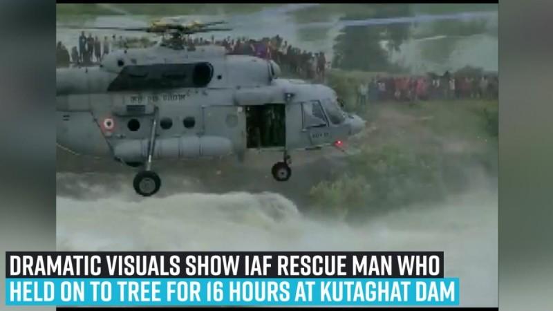 Dramatic visuals show IAF rescue man who held on to tree for 16 hours at Kutaghat Dam