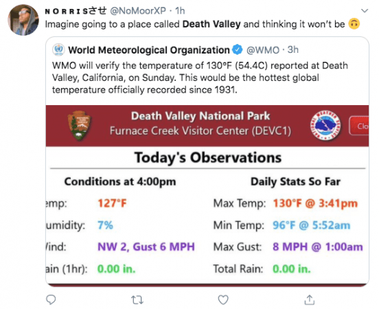 Twitter reaction to Death Valley