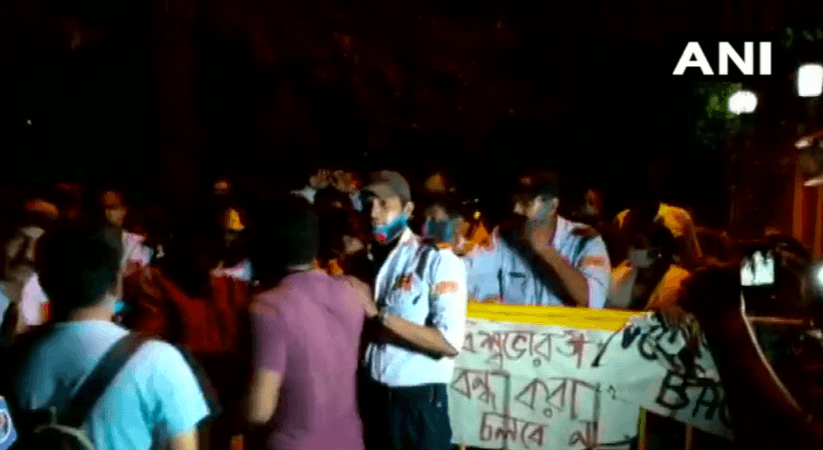 Protest held by Visva-Bharati University students outside Vice-Chancellor's residence. Visva-Bharati University protest