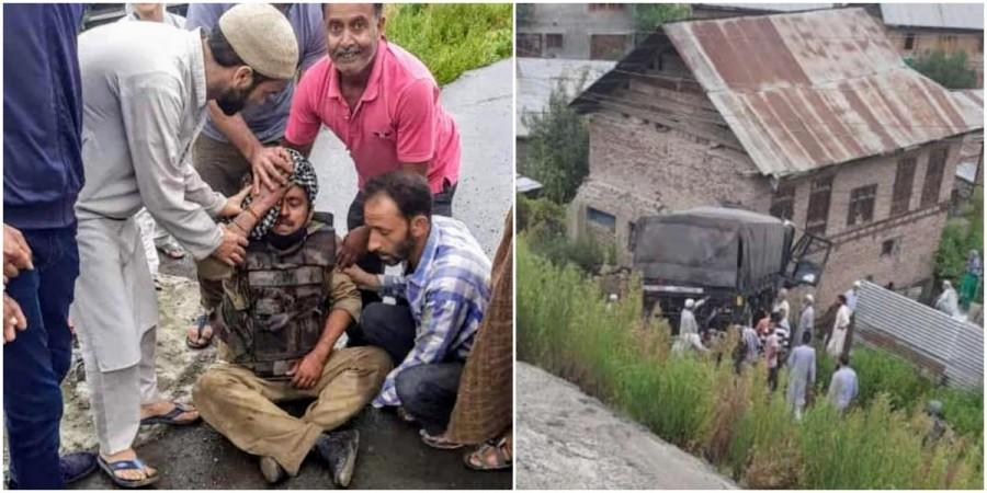 Kashmiri locals extend hands to help Army Jawan in Lethpora, Pulwama. Image: Twitter Lethpora, Pulwama