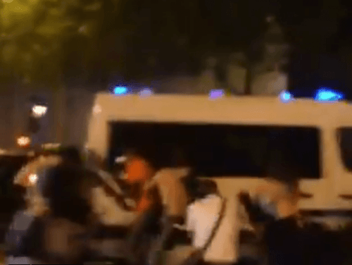 Police cleared away 100 people who gathered at the Porte de Saint-Cloud area of the French capital, near the Parc des Princes stadium. psg fans riot