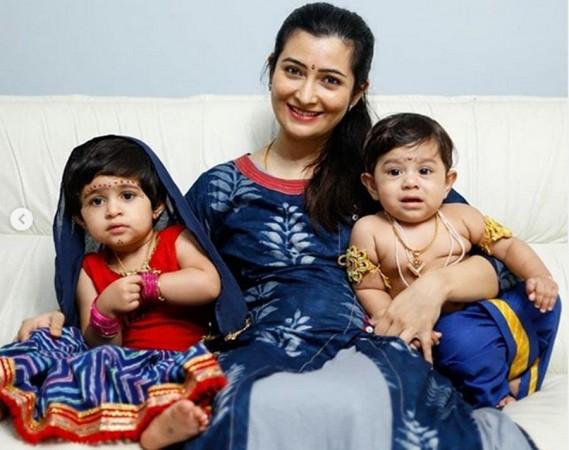 Radhika Pandit with her son and daughter Radhika Pandit with her son and daughter