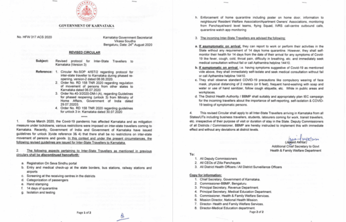 DHFW guidelines for inter-state travel