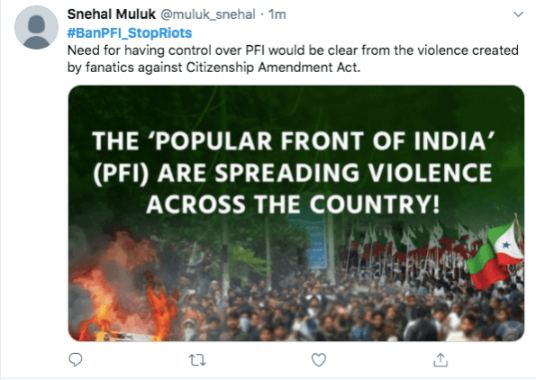 Tweet demanding ban on PFI