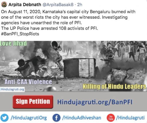 Tweet demanding ban on PFI