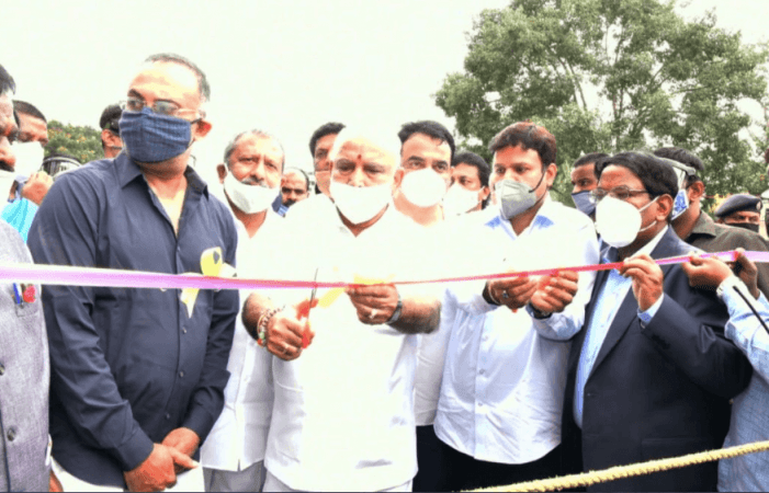 CM Yediyurappa at an inauguration at the Anandarao Circle, Bengaluru. Yediyurappa at inauguration