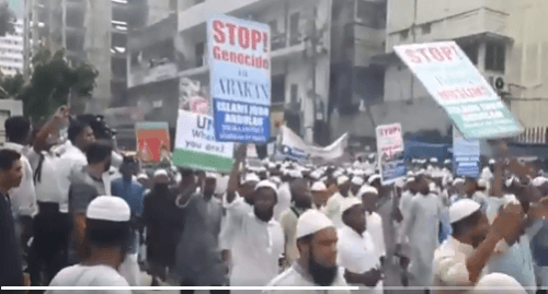 Bangladesh protest rally against Genocide in Myanmar. (Screen grab) Bangladesh protest rally