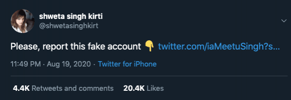 Fake twitter handle alert
