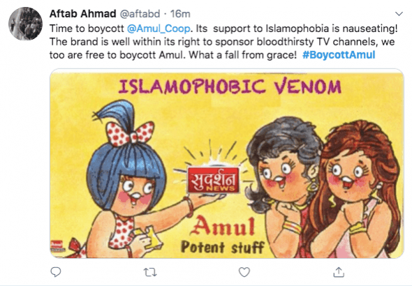 Tweet against Amul