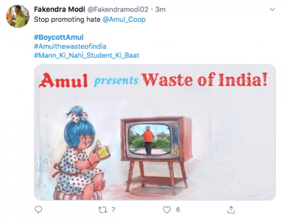 Tweet against Amul