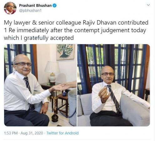 Prashant Bhushan paying Re. 1 fine Prashant Bhushan