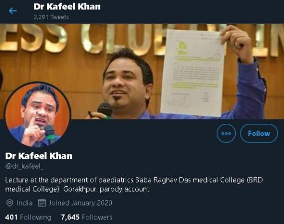 Screenshot of fake Twitter account of Dr Kafeel Khan Screenshot of fake Twitter account of Dr Kafeel Khan