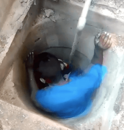 A K Usmani on a rescue mission in a dry well. A K Usmani