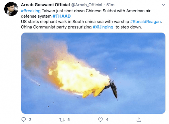 Tweet on fighter jet crash in Taiwan